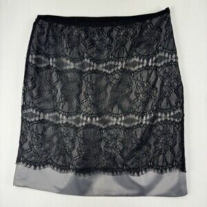 Planet Y2K Cocktail Black Lace Grey Lining Pencil Skirt Elegant Knee Length sz14